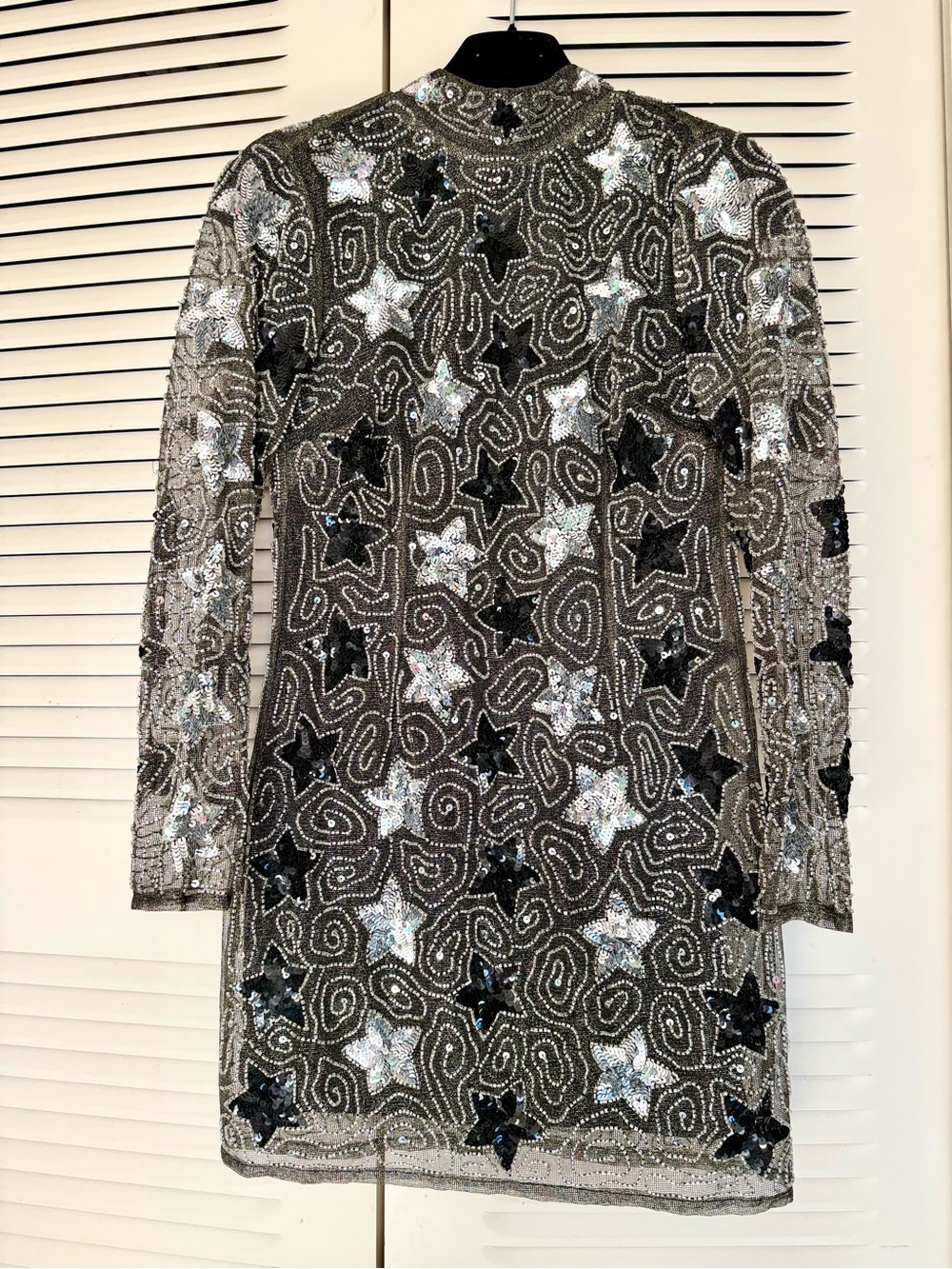 Topshop Sequin Silver and Black Long Sleeve Mini Dress